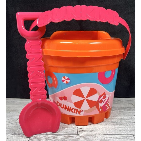 DUNKIN’ Limited Edition Summer Sand Bucket With Shovel And Lid 2025 Orange/Pink - Picture 1 of 8